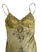 Elegant Gold Spaghetti Straps Satin Lace Beaded Cocktail Dresses A-Line Homecoming Dresses Birthday Outfits