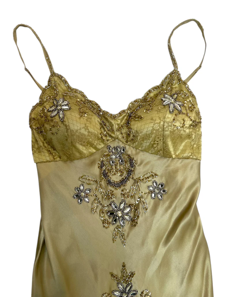 Elegant Gold Spaghetti Straps Satin Lace Beaded Cocktail Dresses A-Line Homecoming Dresses Birthday Outfits