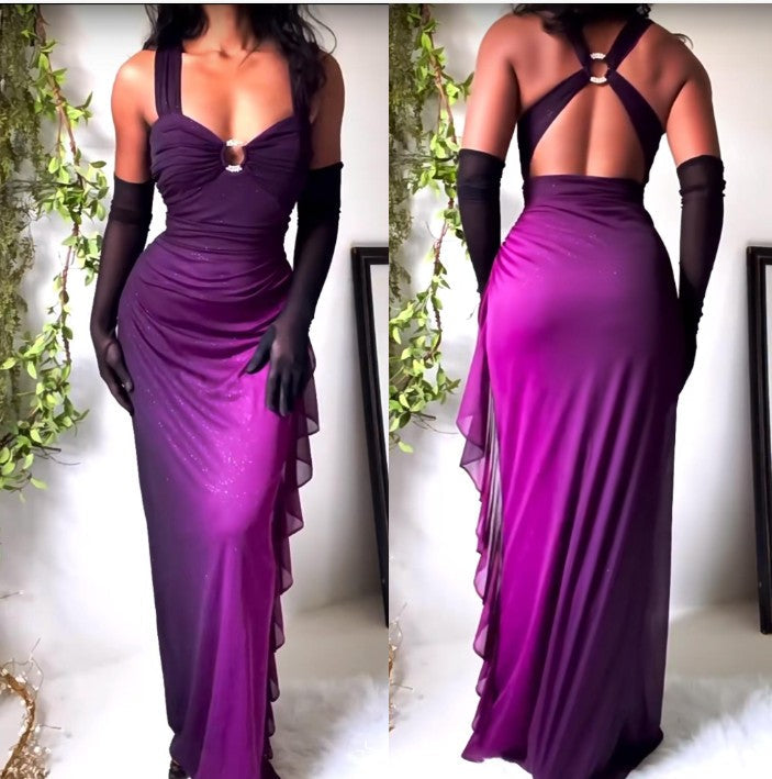 Affordable Dress Under $160||Elegant Gradient Navy Blue Sheath Spaghetti Straps Sparkling Chiffon Prom Dresses For Prom