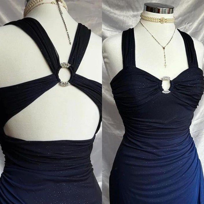 Affordable Dress Under $160||Elegant Gradient Navy Blue Sheath Spaghetti Straps Sparkling Chiffon Prom Dresses For Prom