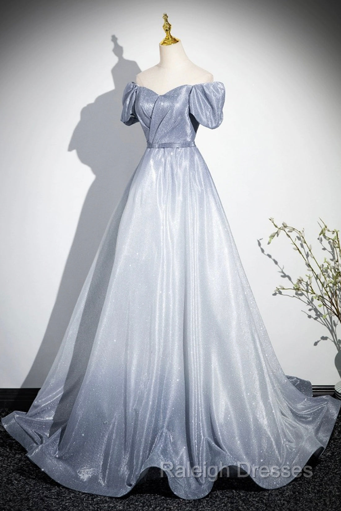 Elegant Gradient Short Sleeve Part Dress, A Line Blue Formal Prom Dress Secondary image