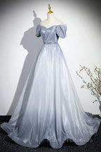 Elegant Gradient Short Sleeve Part Dress, A Line Blue Formal Prom Dress