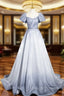 Elegant Gradient Short Sleeve Part Dress, A-Line Blue Formal Evening Dress