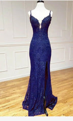 Elegant Mermaid Prom Dress Under $170’Ã?Charming Grape Spaghetti Straps Applique Long Backless Prom Dresses With Slit