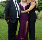 Elegant Mermaid Prom Dress Under $170’Ã?Charming Grape Spaghetti Straps Applique Long Backless Prom Dresses With Slit
