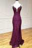 Elegant Mermaid Prom Dress Under $170’Ã?Charming Grape Spaghetti Straps Applique Long Backless Prom Dresses With Slit