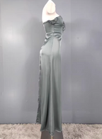 Elegant Gray Green Sweetheart Neckline Slim Slit Satin Long Formal Prom Dress