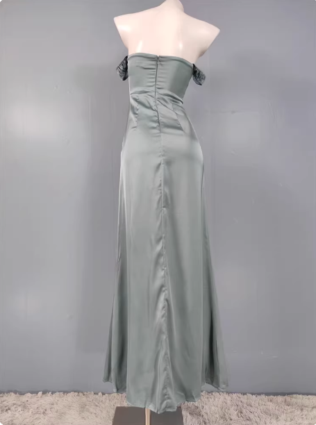 Elegant Gray Green Sweetheart Neckline Slim Slit Satin Long Formal Prom Dress