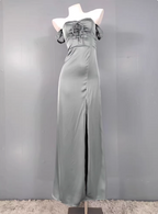 Elegant Gray Green Sweetheart Neckline Slim Slit Satin Long Formal Prom Dress