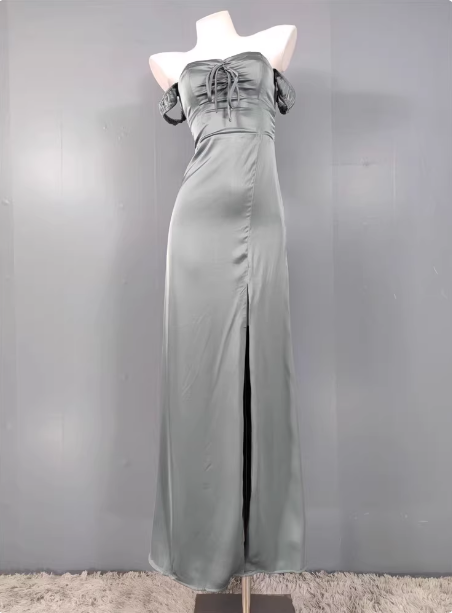 Elegant Gray Green Sweetheart Neckline Slim Slit Satin Long Formal Prom Dress