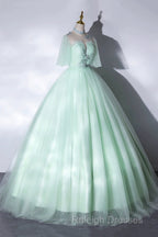 Elegant Green A-Line Princess Prom Dresses A-Line Lace Prom Dresses