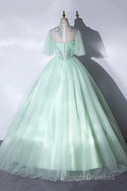 Elegant Green A-Line Princess Prom Dress, A-Line Lace Evening Party Dress