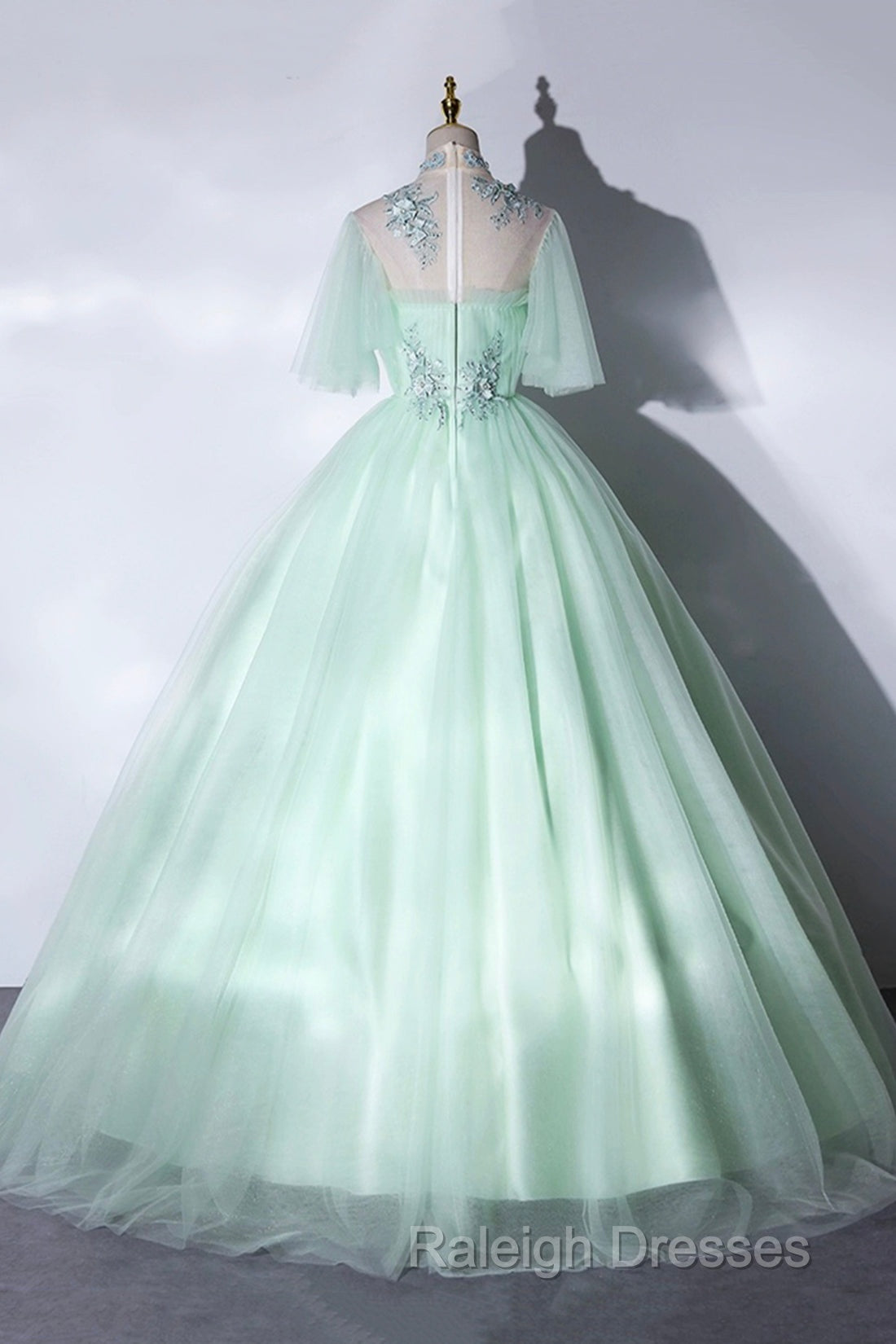 Elegant Green A-Line Princess Prom Dress, A-Line Lace Evening Party Dress