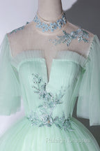 Elegant Green A-Line Princess Prom Dress, A-Line Lace Evening Party Dress