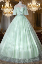 Elegant Green A-Line Princess Prom Dresses A-Line Lace Prom Dresses
