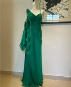 Elegant Green Deep V-Neck Chiffon Long Formal Prom Dress