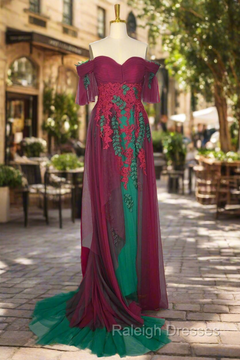 Elegant Green Off The Shoulder Tulle Prom Dresses Vintage Prom Gowns Secondary image