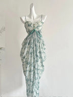 Elegant Green Strap Waist Chiffon Long Formal Prom Dress