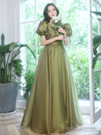 Elegant Green Tulle Long Prom Dress, Green Tulle Formal Dress