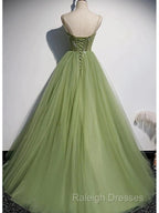 Elegant Green Tulle Spaghetti Straps A-Line Long Prom Dresses Formal Dress,