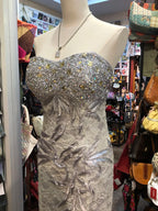 Elegant Grey Mermaid Strapless Sequined Lace Long Formal Prom Dress