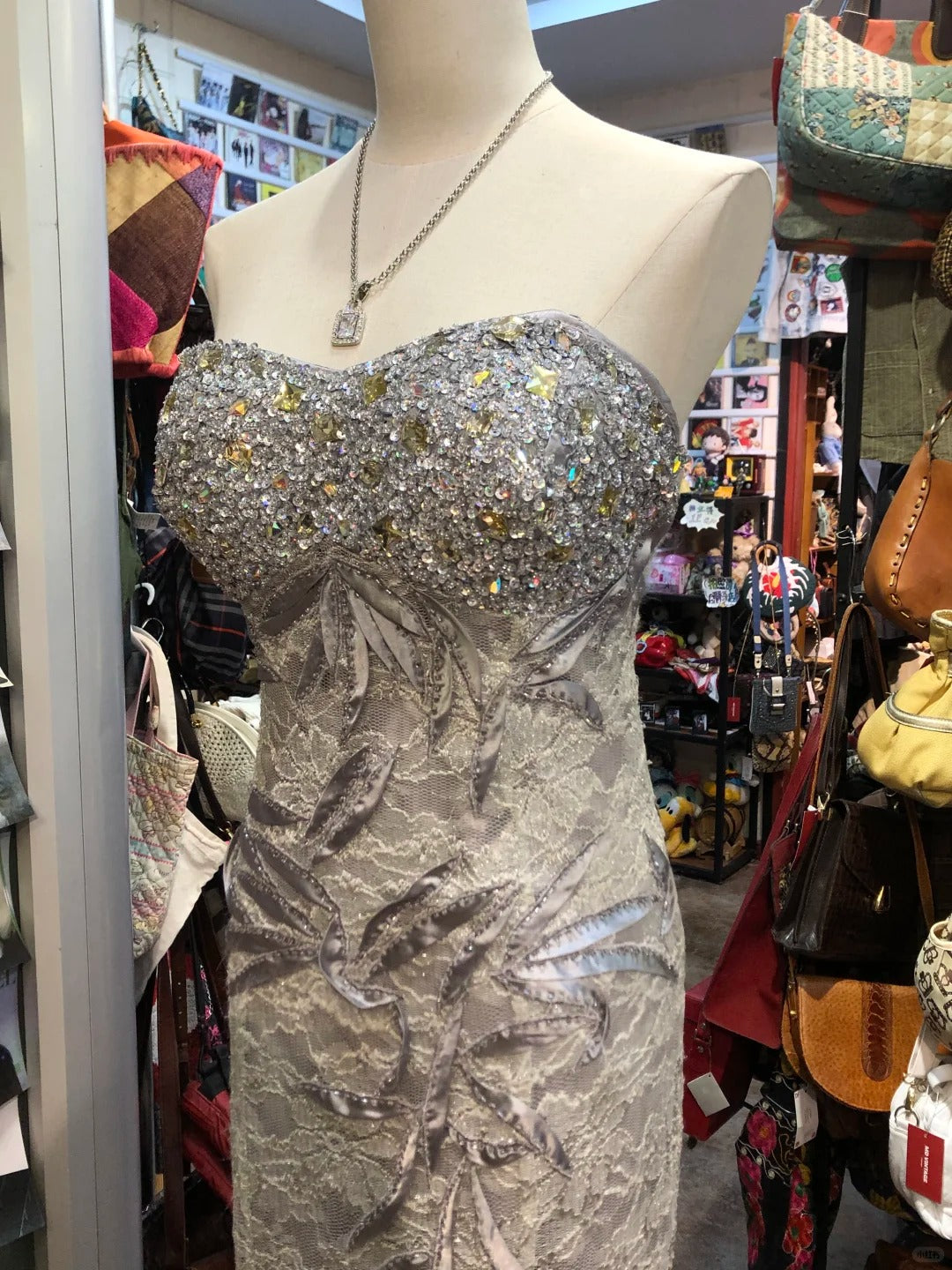 Elegant Grey Mermaid Strapless Sequined Lace Long Formal Prom Dress