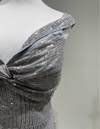 Elegant Grey Mermaid V-Neck Sequined Long Formal Prom Dress