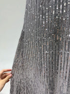 Elegant Grey Mermaid V-Neck Sequined Long Formal Prom Dress