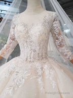 Elegant Half Sleeves Ball Gown Lace Layer Wedding Dress
