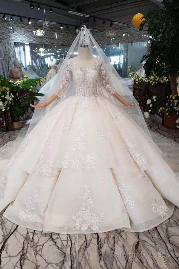 Elegant Half Sleeves Ball Gowns Lace Layer Wedding Dresses Main image