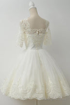 Elegant Half Sleeves White Ball Gown Homecoming Dress With Lace