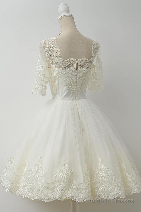 Elegant Half Sleeves White Ball Gowns Homecoming Dresses With Lace