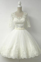 Elegant Half Sleeves White Ball Gowns Homecoming Dresses With Lace
