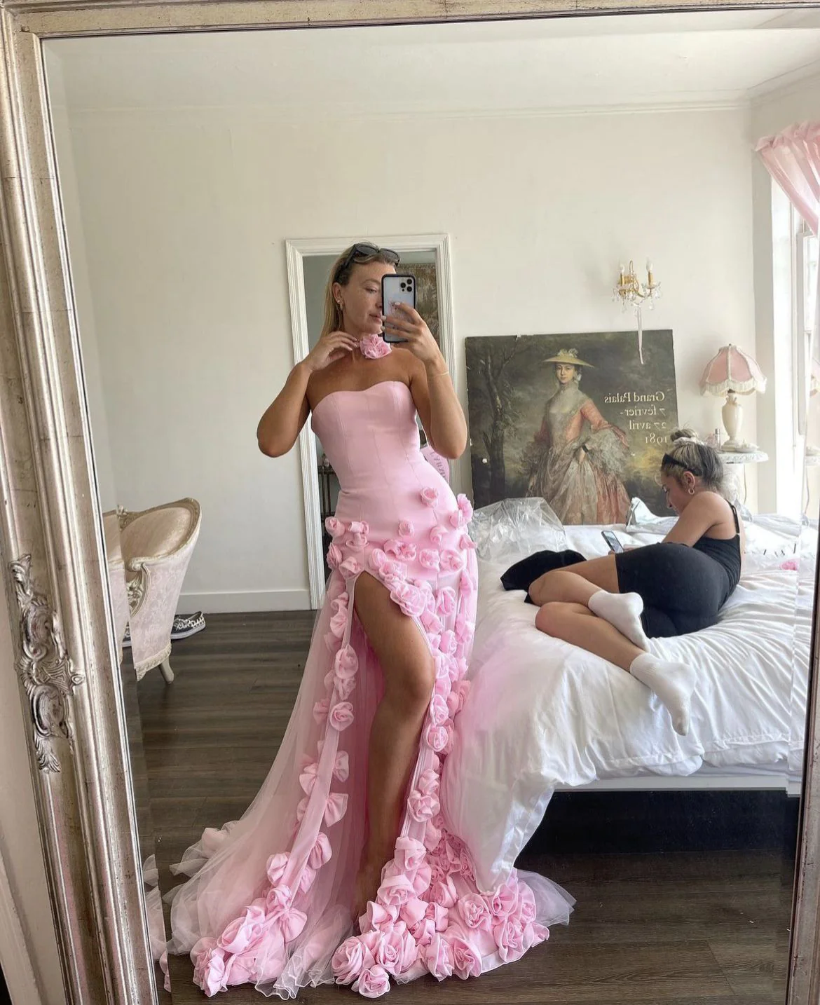 3D Flowers Prom Dress Strapless Split A-Line Dubai Arabia Women Prom Gown Prom Special Occasion Dresses Vestidos Main image