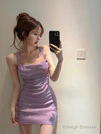 Elegant Halter Mermaid Short Purple Homecoming Dresses Online,