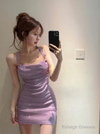 Elegant Halter Mermaid Short Purple Homecoming Dress Online