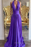 Elegant Halter Neck Backless Purple Long Prom Dress, Backless Purple Formal Graduation Evening Dress