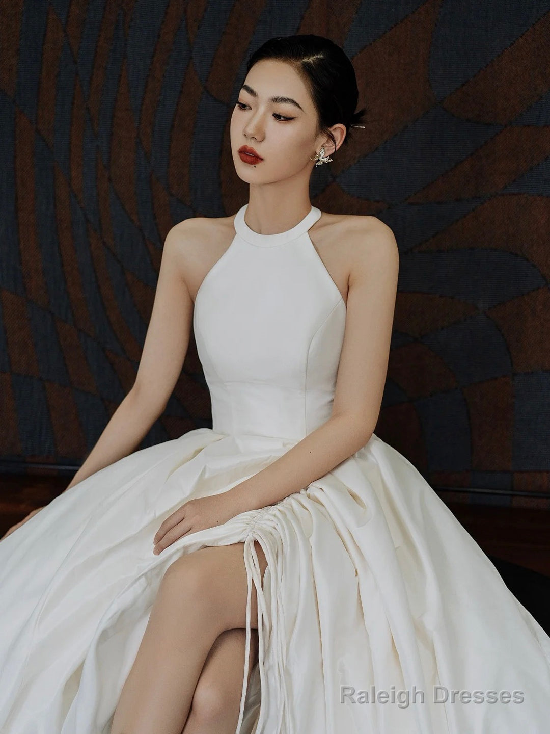 Elegant Halter Satin Long Prom Dress, A-Line Satin Evening Party Dress