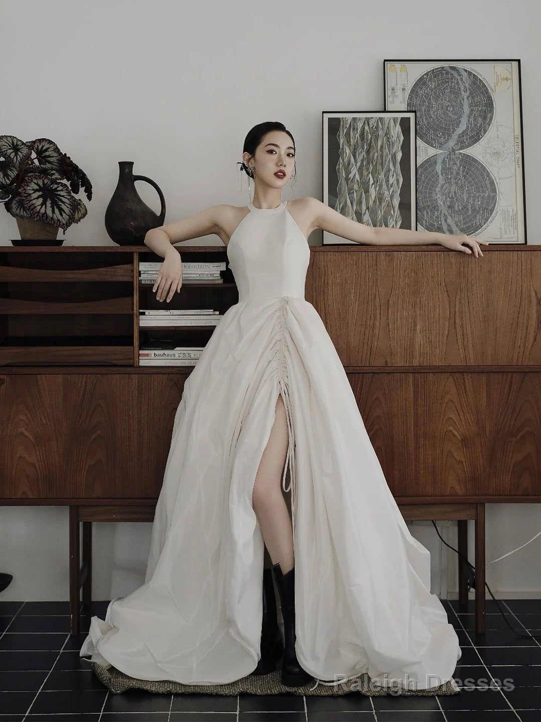 Elegant Halter Satin Long Prom Dress, A-Line Satin Evening Party Dress Main image