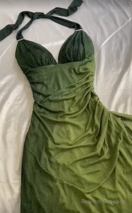 Elegant Halter Straps Ombre Green Long Chiffon Prom Dress Secondary image