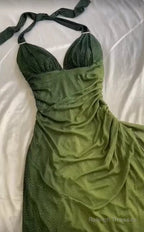 Elegant Halter Straps Ombre Green Long Chiffon Prom Dress