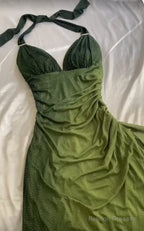 Elegant Halter Straps Ombre Green Long Chiffon Prom Dress