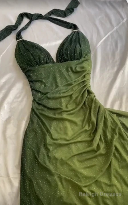 Elegant Halter Straps Ombre Green Long Chiffon Prom Dress