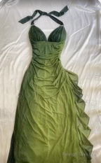Elegant Halter Straps Ombre Green Long Chiffon Prom Dress