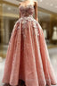 Elegant Handmade Flower Sweetheart Pink Lace Prom Dresses