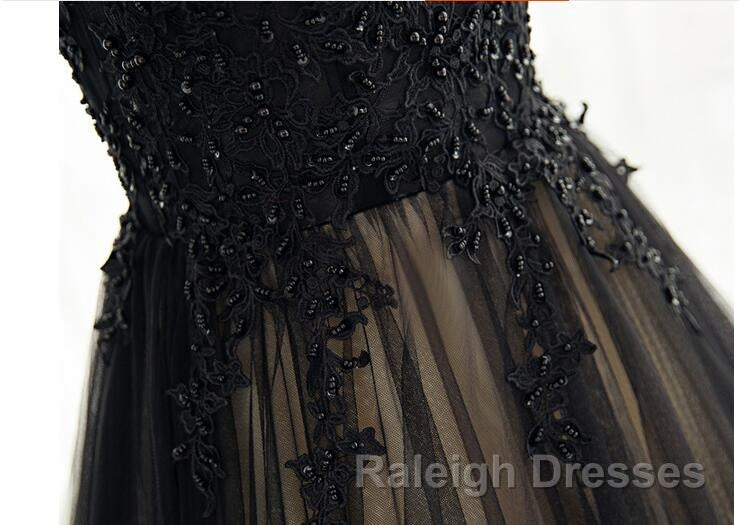 Elegant High Neck Prom Dress Black Formal Dress A Line Floor Length Evening Dress
