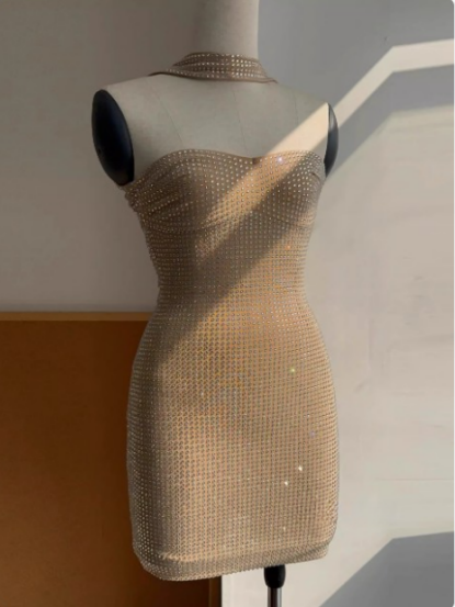 Elegant Hot Diamond Tube Top Slim Fit Hip 17Th Birthday Short Skirt Homecoming Dress