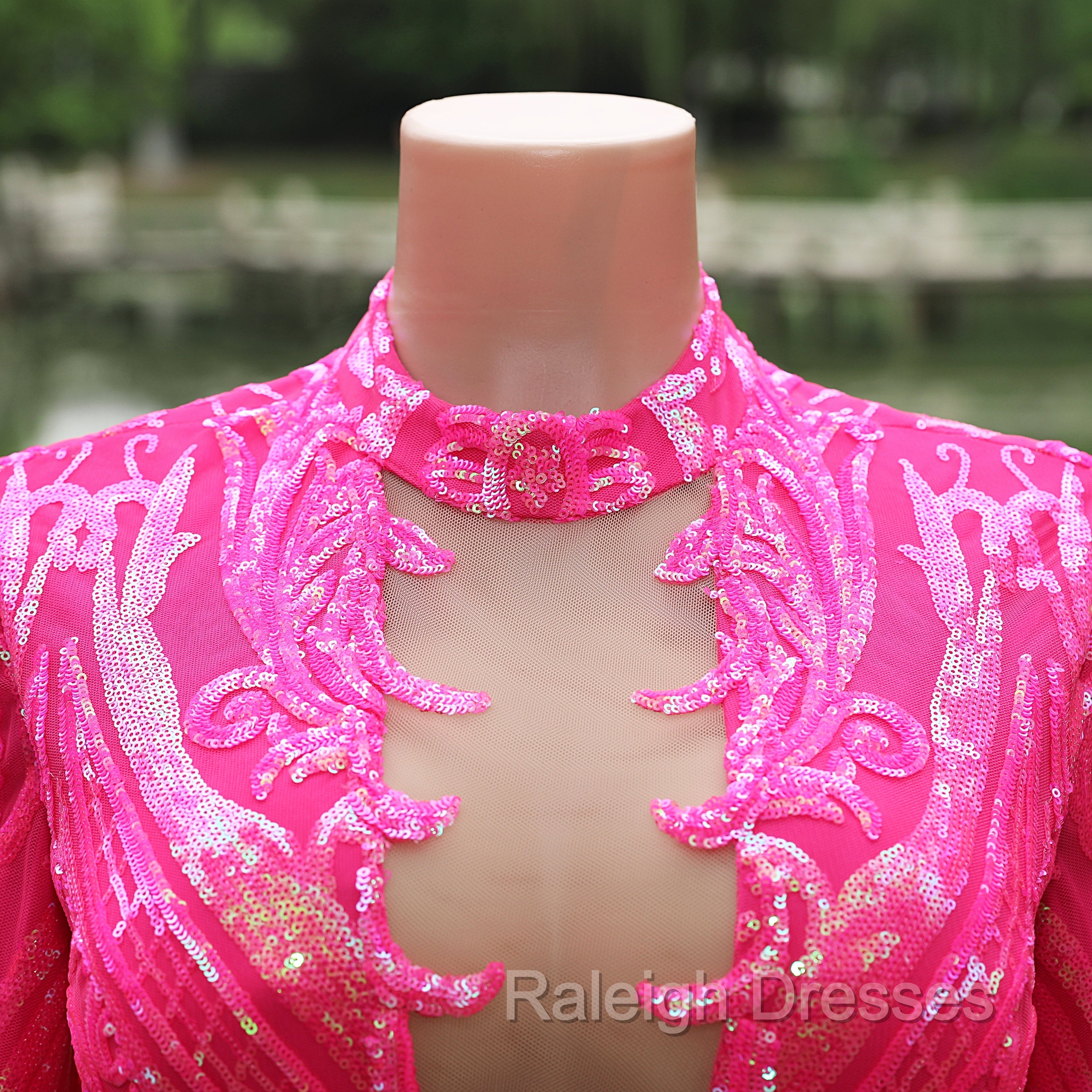 Elegant Hot Pink Mermaid Prom Dresses Sequin Evening Party Dress Pageant Dresses for Women