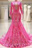 Elegant Hot Pink Mermaid Prom Dresses Sequin Evening Party Dress Pageant Dresses for Women