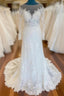 Elegant Illusion Neck Lace Wedding Dress With Long Sleeves